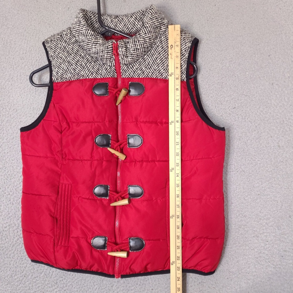 RuffHewn Womens Puffer Vest Large Red Herringbone Tweed Toggle Zip Up - Picture 7 of 10